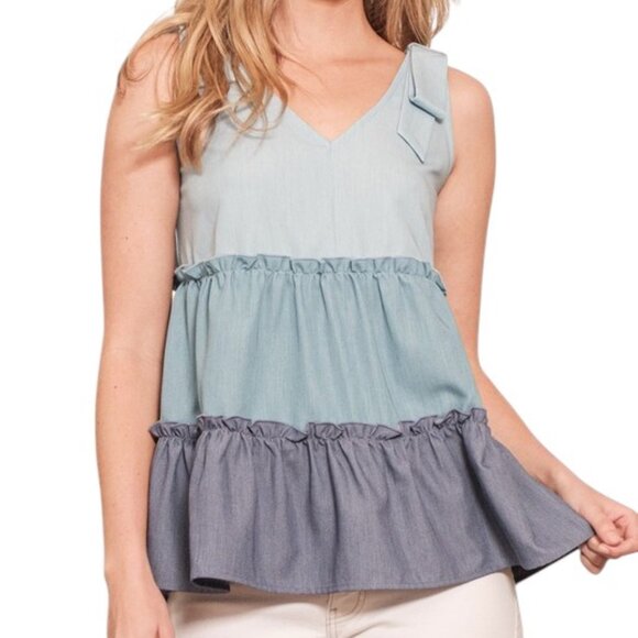 Color Block V-Neck Baby Doll Sleeveless Top & Plus Size - Picture 1 of 9